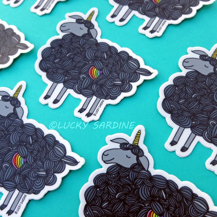 Lucky Sardine - Black Sheep Unicorn Rainbow Vinyl Sticker - Extra Image