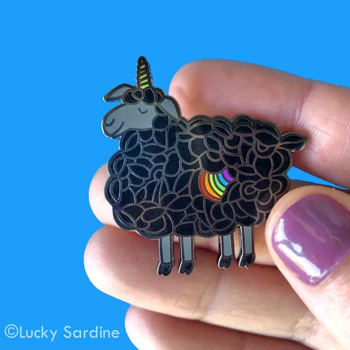 Lucky Sardine - Black Sheep Unicorn Rainbow Enamel Pin - Extra Image