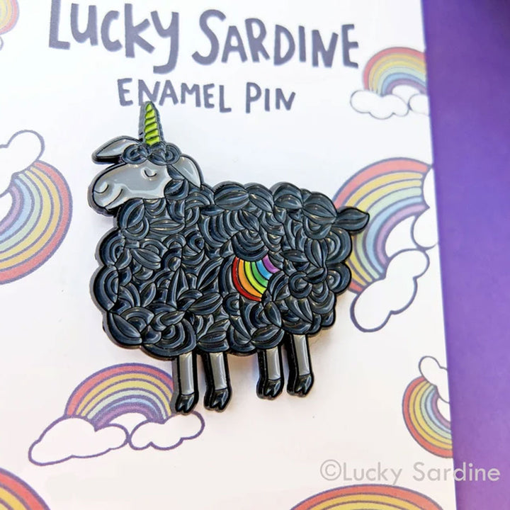 Lucky Sardine - Black Sheep Unicorn Rainbow Enamel Pin - Extra Image