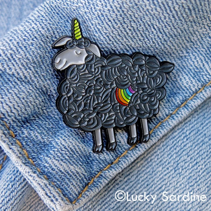 Lucky Sardine - Black Sheep Unicorn Rainbow Enamel Pin - Extra Image