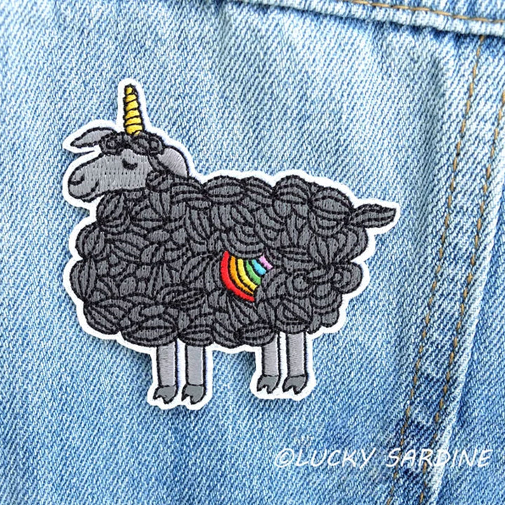 Lucky Sardine - Black Sheep Unicorn Rainbow Embroidered Patch - Extra Image