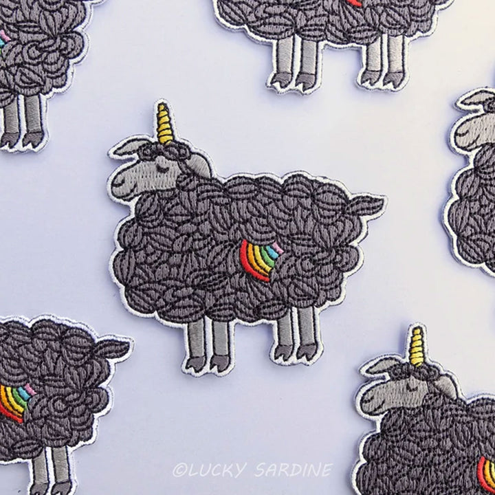 Lucky Sardine - Black Sheep Unicorn Rainbow Embroidered Patch - Extra Image