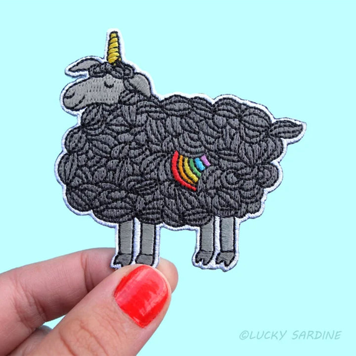 Lucky Sardine - Black Sheep Unicorn Rainbow Embroidered Patch - Zoom Image