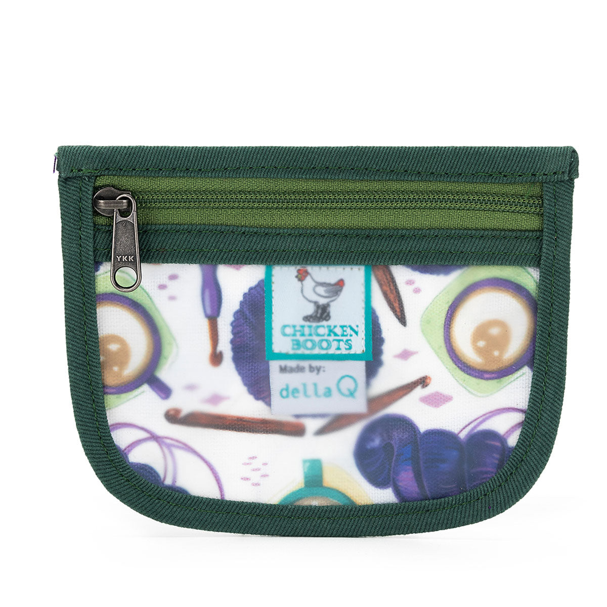 della Q Chicken Boots Stitch Marker Pouch - Coffee and Yarn Green - Extra Image