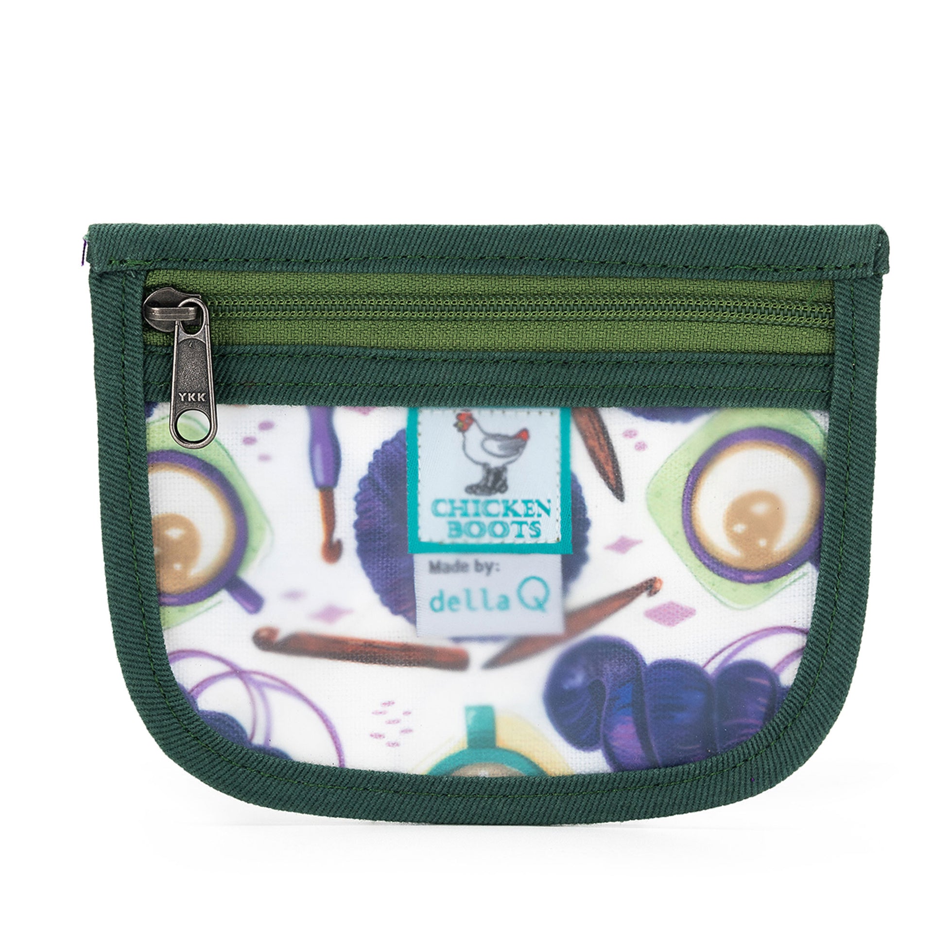 della Q Chicken Boots Stitch Marker Pouch - Coffee and Yarn Green - Zoom Image
