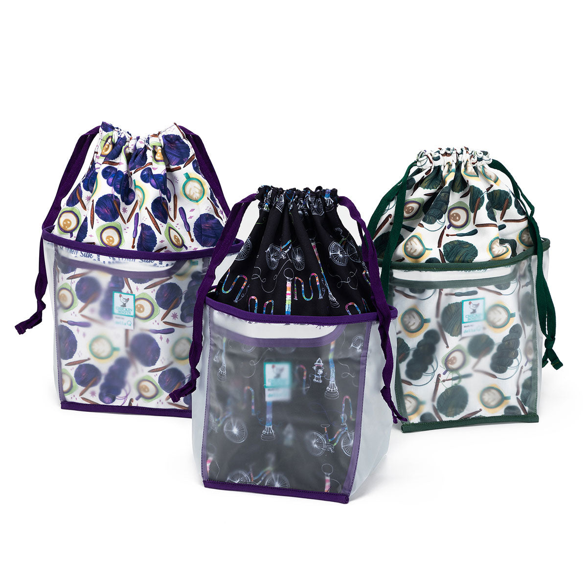 della Q Chicken Boots Double Double Project Bag - Coffee and Yarn Purple - Extra Image