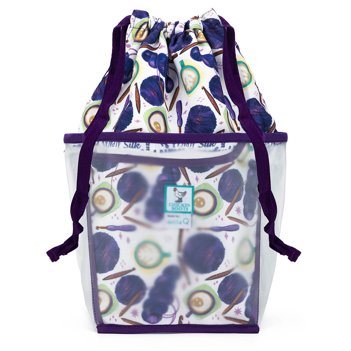 della Q Chicken Boots Double Double Project Bag - Coffee and Yarn Purple - Extra Image