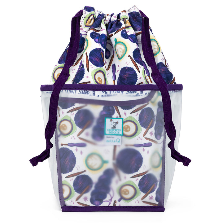 della Q Chicken Boots Double Double Project Bag - Coffee and Yarn Purple - Zoom Image
