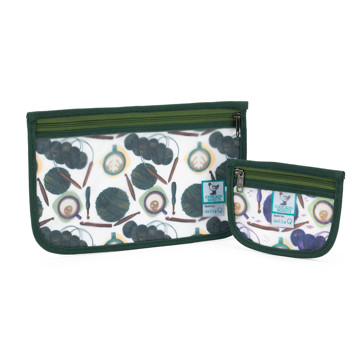 della Q Chicken Boots Notions Case - Coffee and Yarn Green - Extra Image