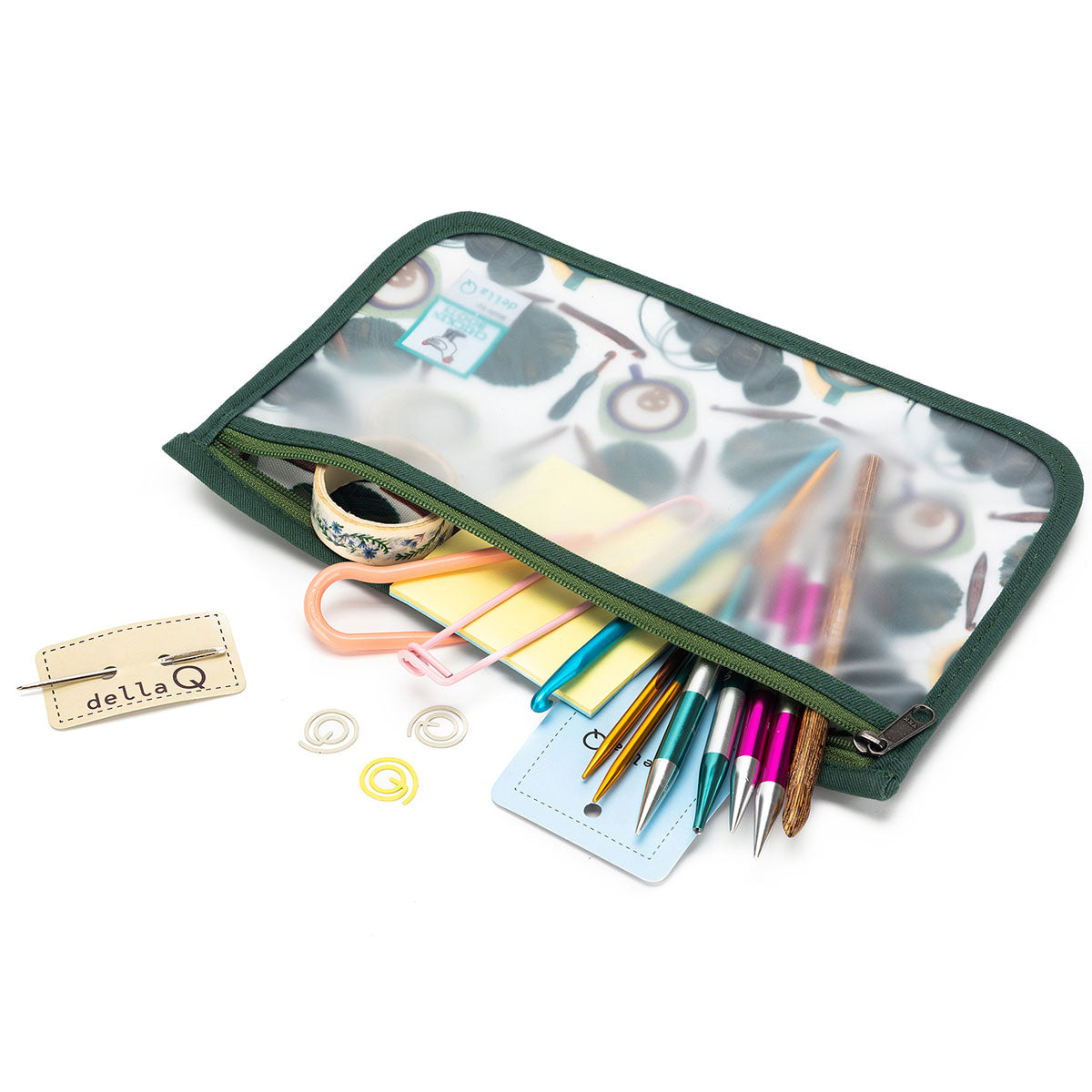 della Q Chicken Boots Notions Case - Coffee and Yarn Green - Extra Image