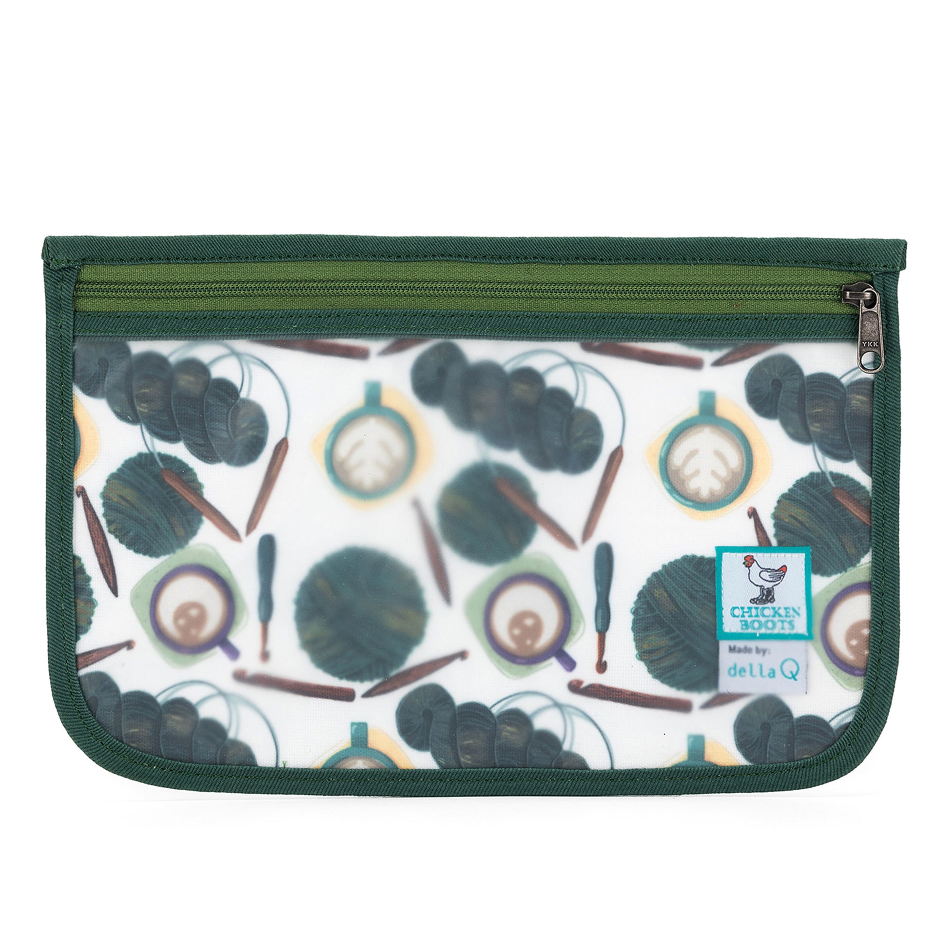 della Q Chicken Boots Notions Case - Coffee and Yarn Green - Zoom Image