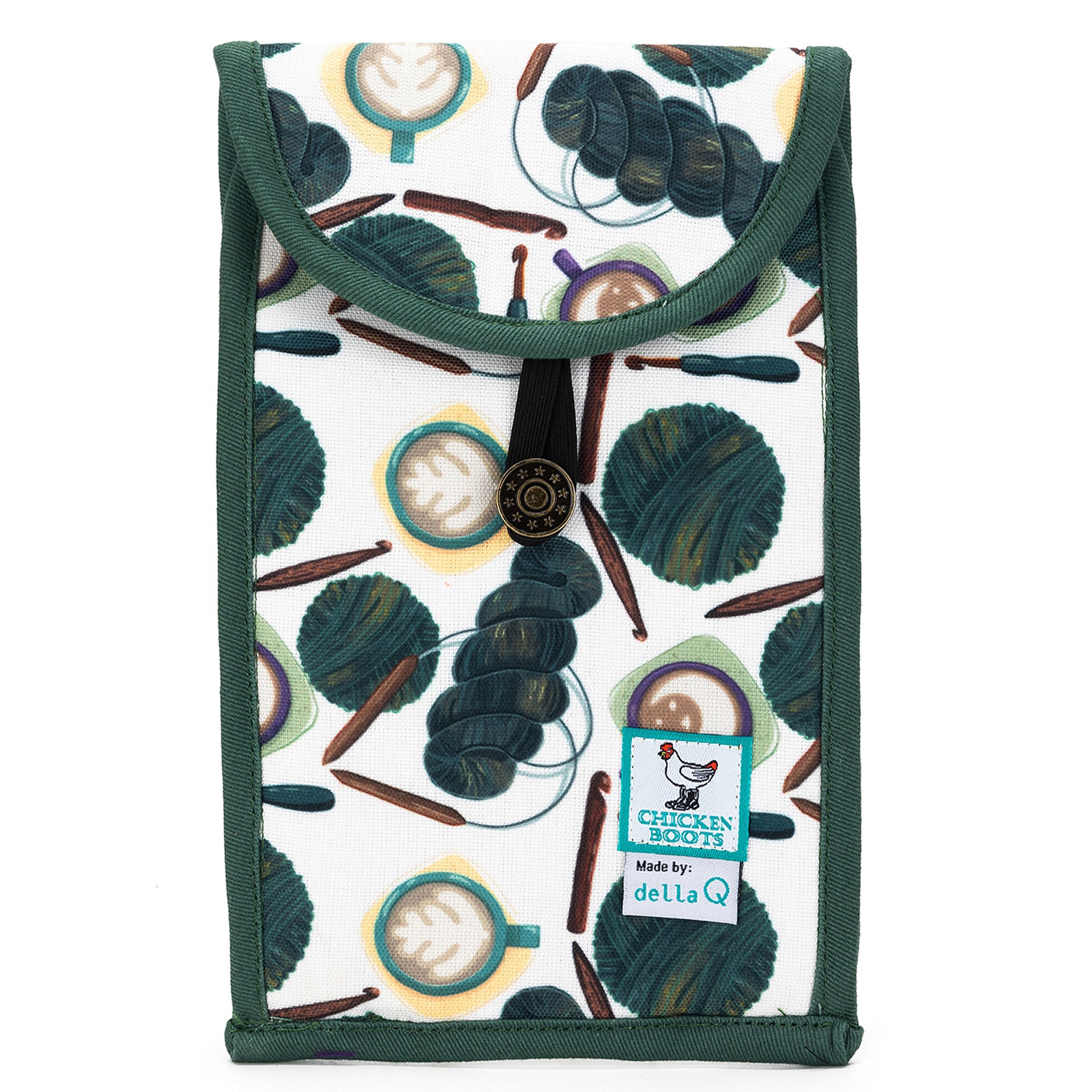 della Q Chicken Boots Accordion Circular Needle Pouch - Coffee and Yarn Green - Zoom Image