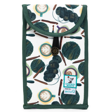 della Q Chicken Boots Accordion Circular Needle Pouch - Coffee and Yarn Green - Zoom Image
