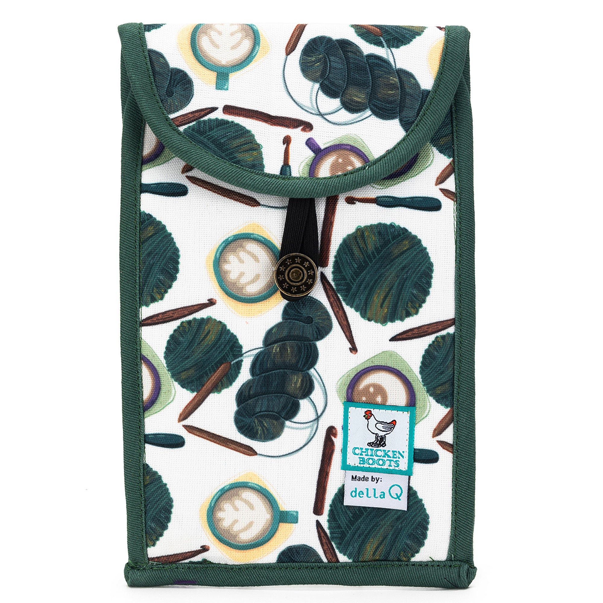 della Q Chicken Boots Accordion Circular Needle Pouch - Coffee and Yarn Green - Zoom Image