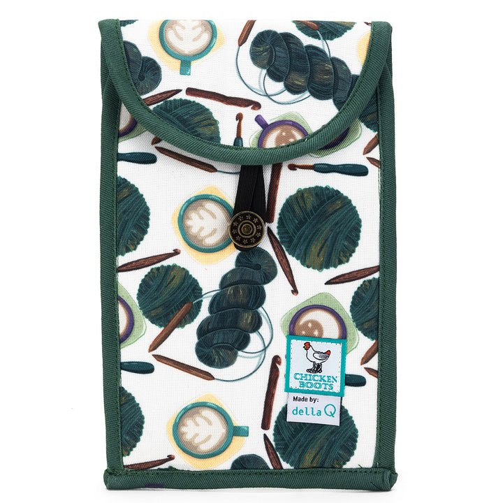 della Q Chicken Boots Accordion Circular Needle Pouch - Coffee and Yarn Green - Zoom Image