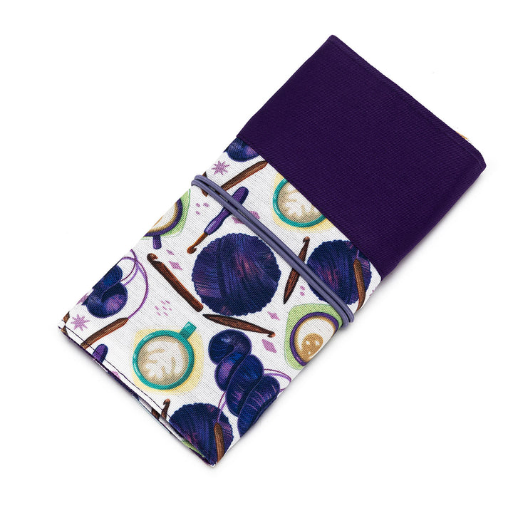 della Q Interchangeable Needle Case - 185-1 - Fabric Print Collection - Coffee and Yarn Purple - Extra Image