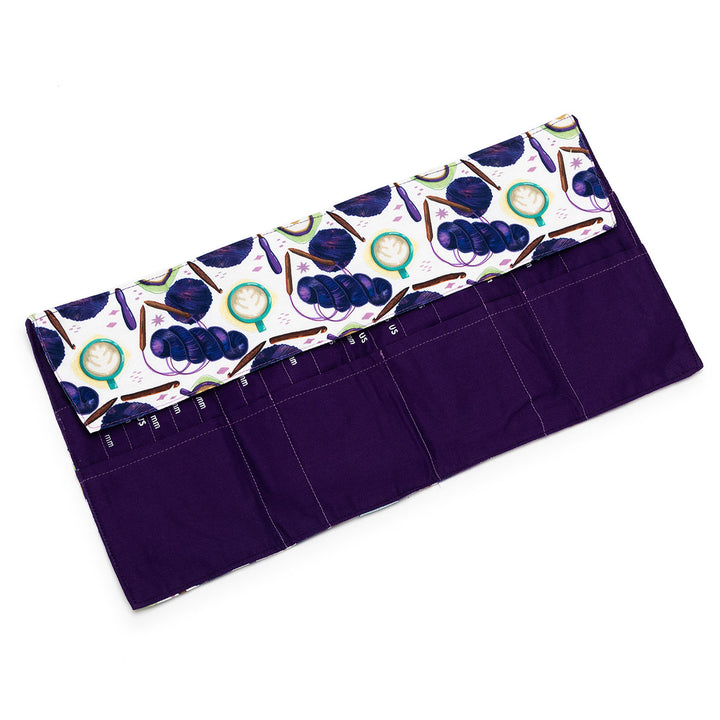 della Q Interchangeable Needle Case - 185-1 - Fabric Print Collection - Coffee and Yarn Purple - Extra Image