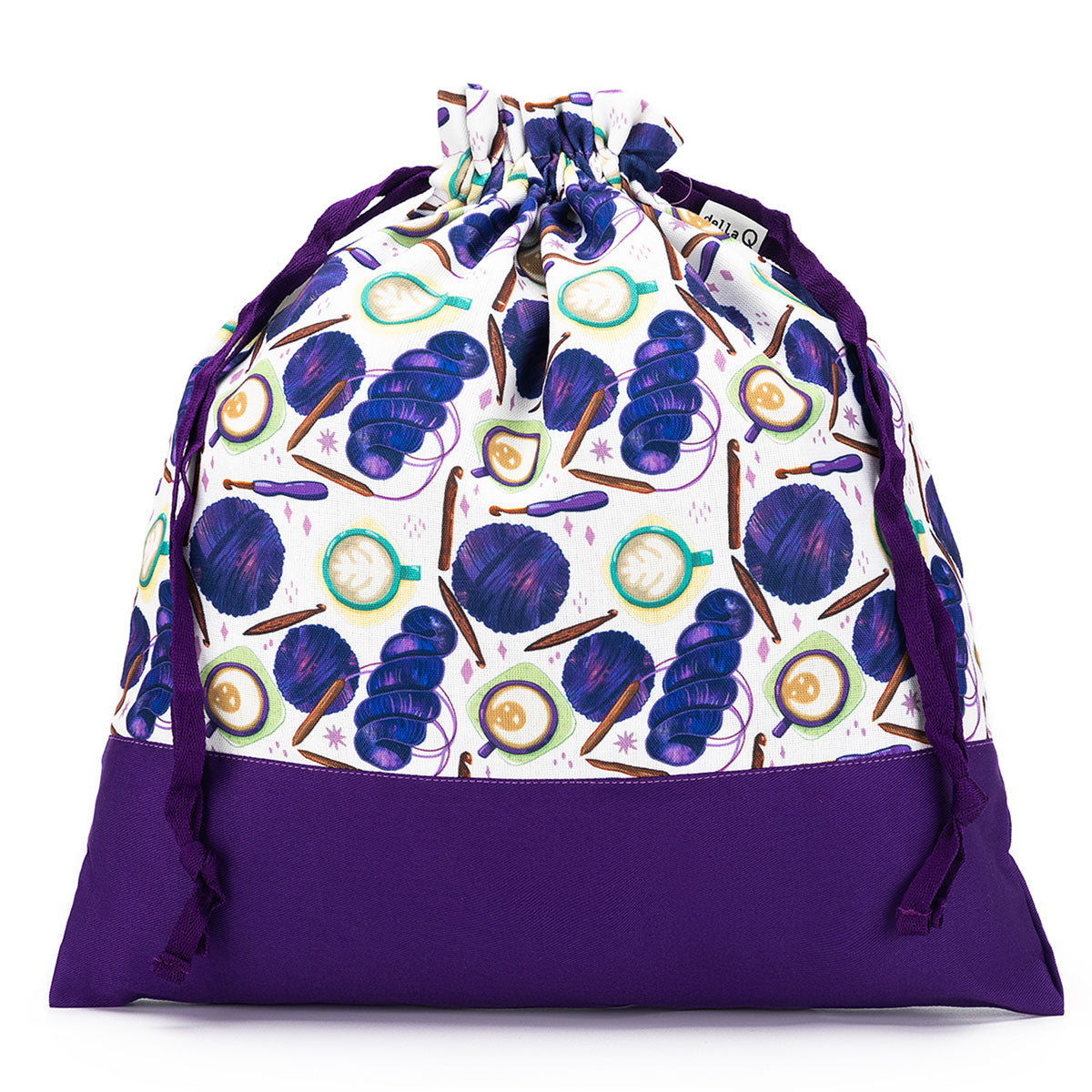 della Q Large Eden Project Bag - 119-2 - Fabric Print Collection - Coffee and Yarn Purple - Extra Image