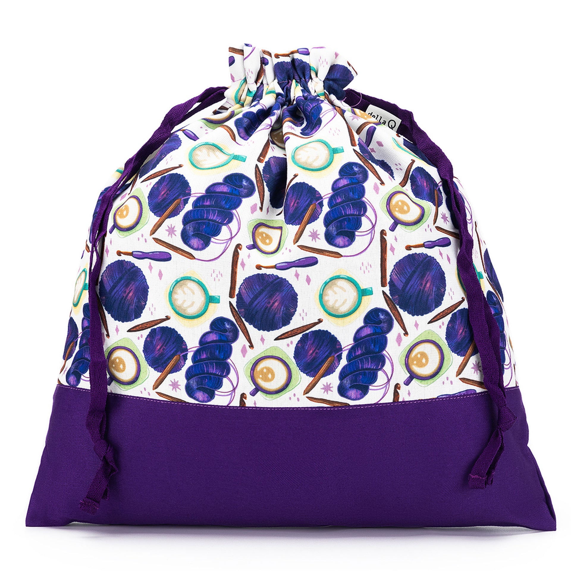 della Q Large Eden Project Bag - 119-2 - Fabric Print Collection - Coffee and Yarn Purple - Zoom Image