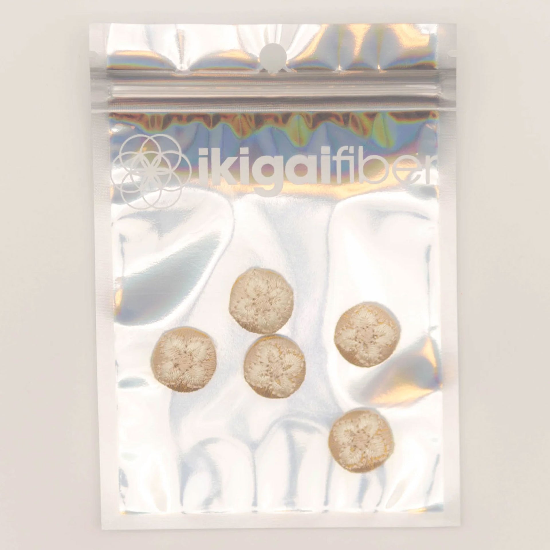Ikigai Fiber Sew On Crystals & Buttons - Embroidered Beige Flower Button - Zoom Image