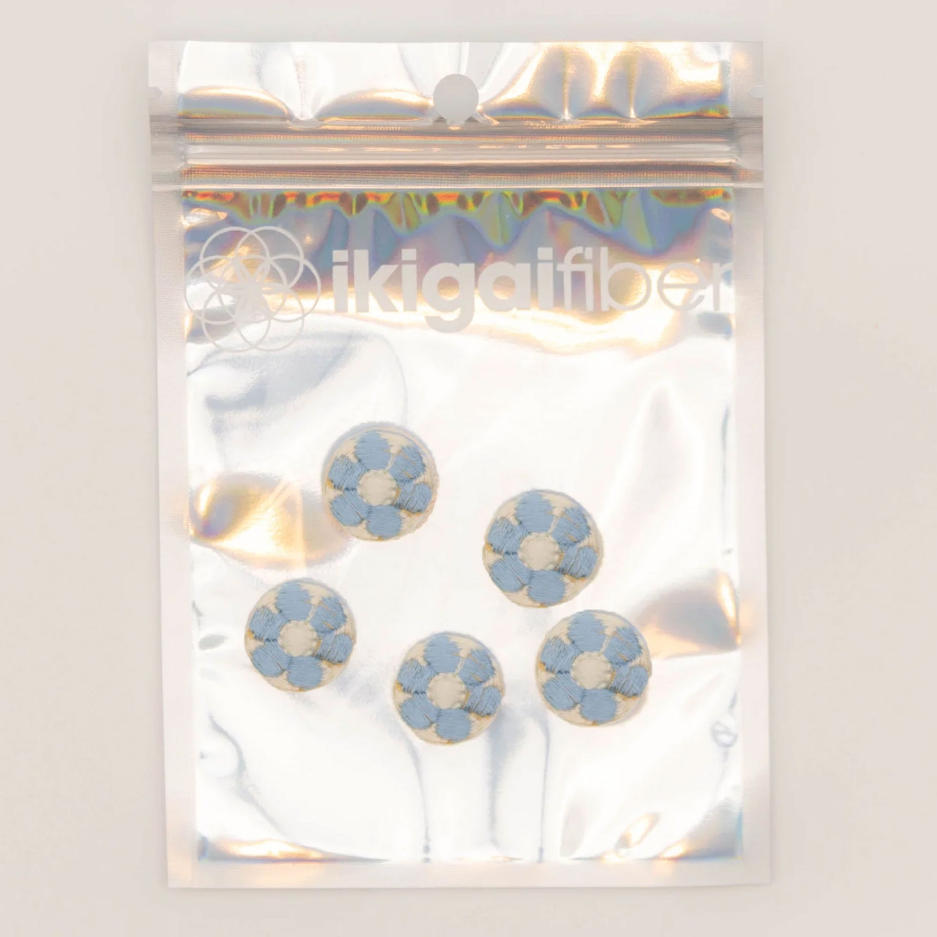 Ikigai Fiber Sew On Crystals & Buttons - Embroidered Blue Flower Button - Zoom Image