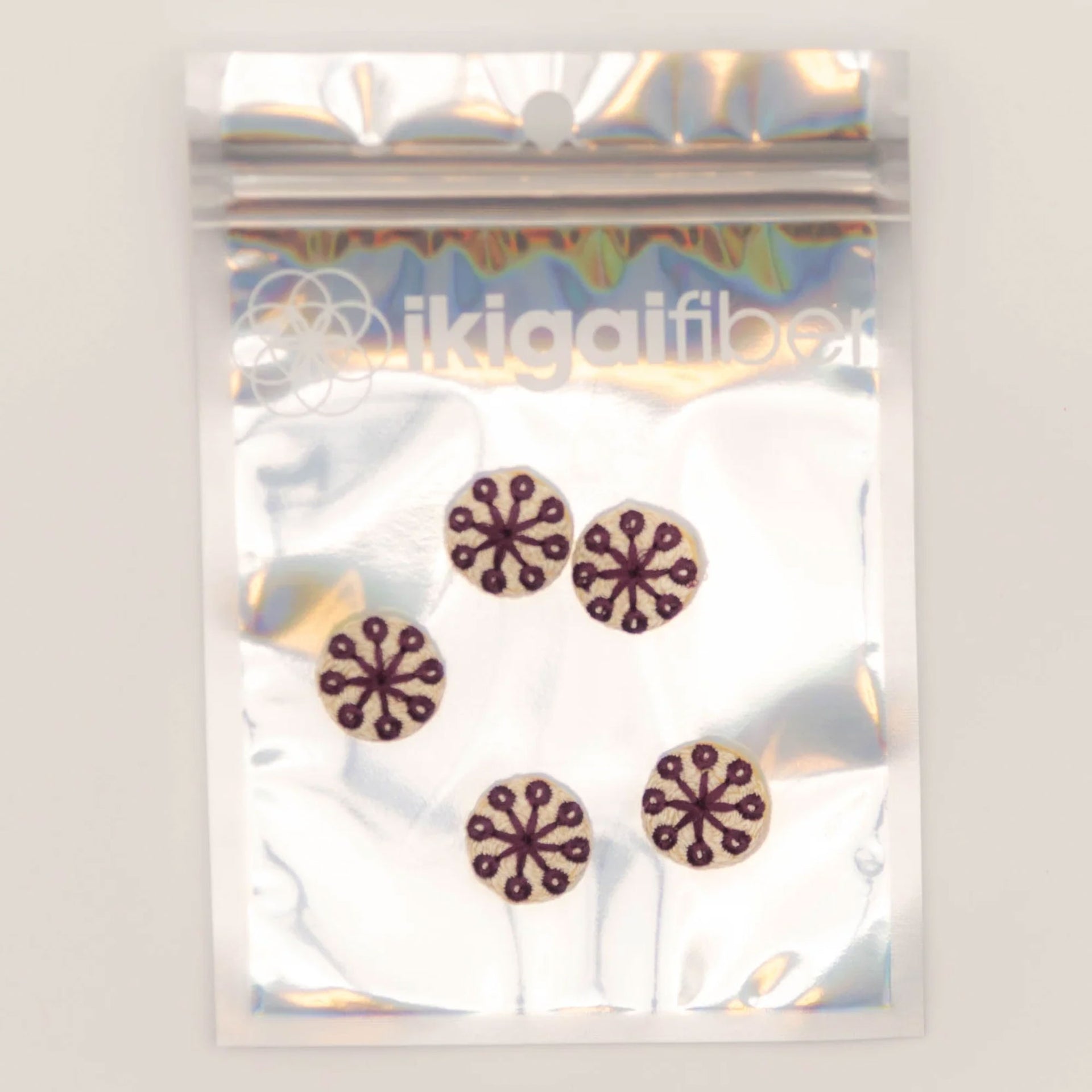 Ikigai Fiber Sew On Crystals & Buttons - Embroidered Purple Flower Button - Zoom Image