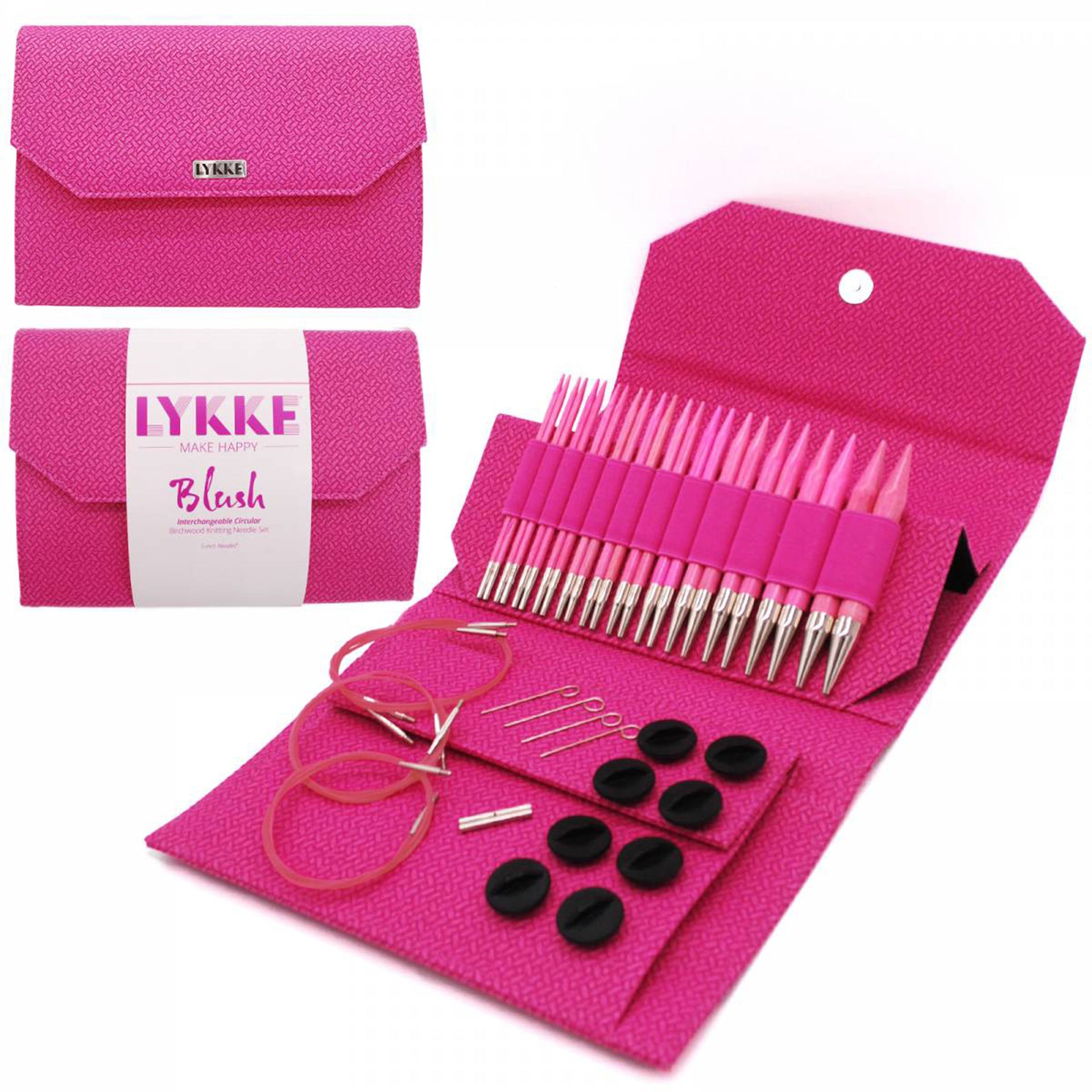 LYKKE Crafts Birchwood Interchangeable Needle Sets - Blush - Pink Case - 5" Tips US 4-17 - Zoom Image