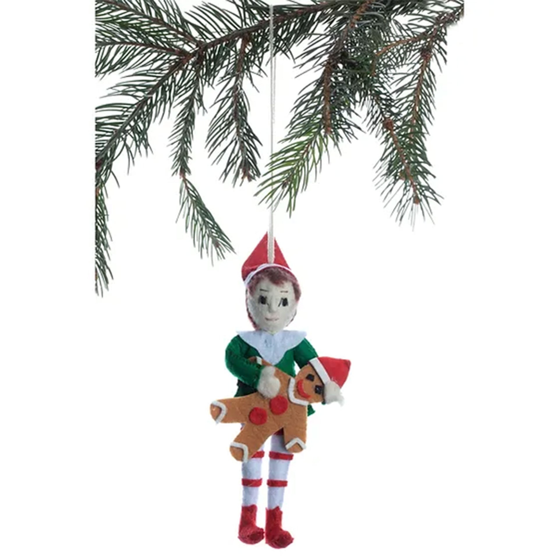 Silk Road Bazaar Handmade Felt Ornaments - Elf w/ Gingerbread - Zoom Image