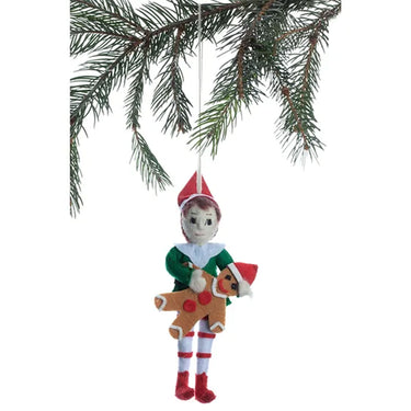 Silk Road Bazaar Handmade Felt Ornaments - Elf w/ Gingerbread - Zoom Image