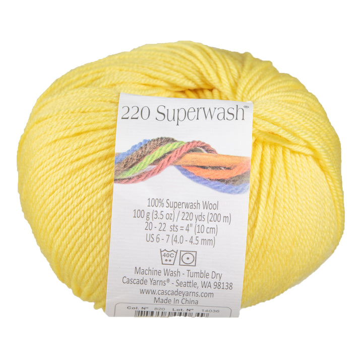 Cascade Yarns 220 Superwash Yarn - 0820 Lemon - Zoom Image