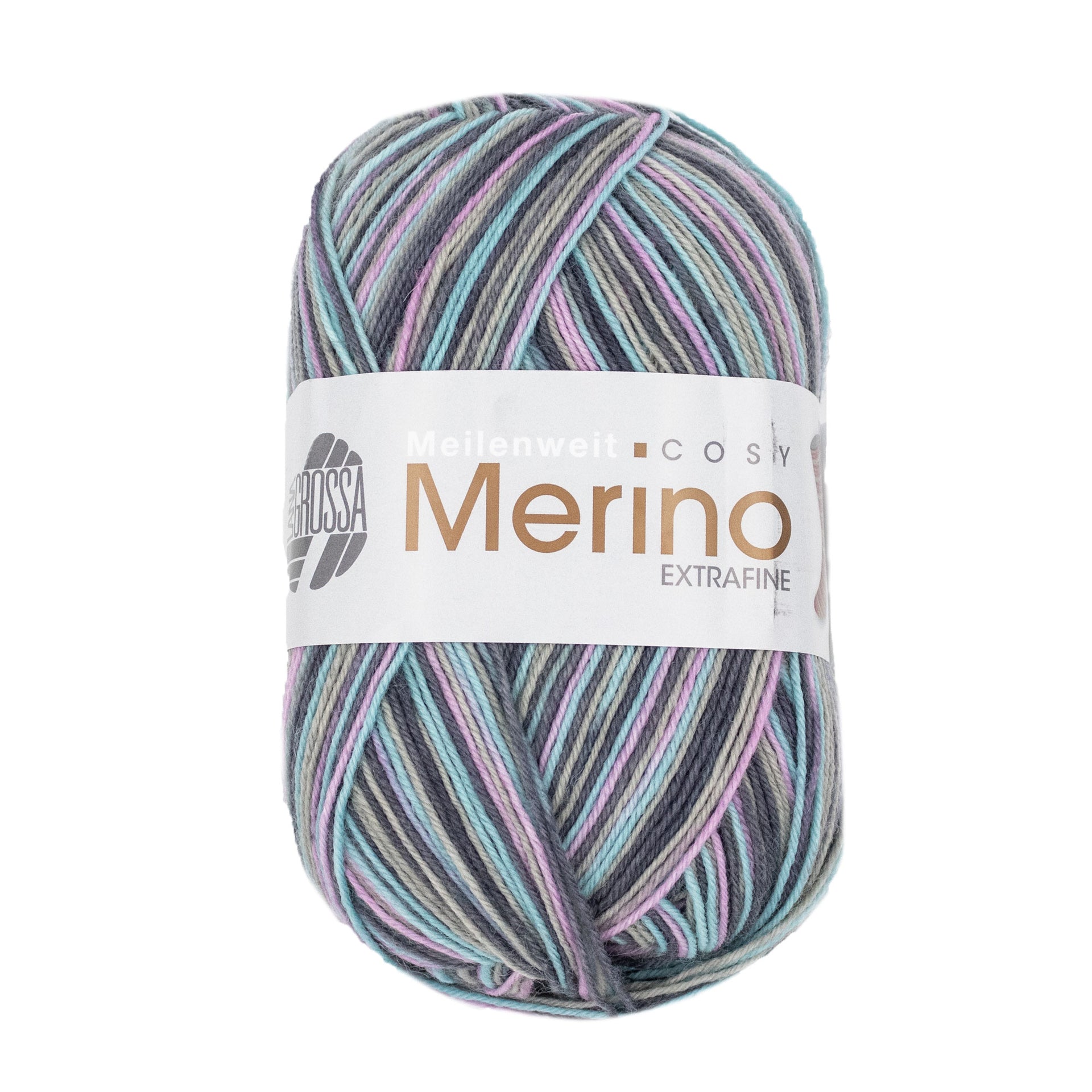 Lana Grossa Meilenweit 100 Merino Extrafine Cosy Yarn - 6161 Pink/Turquoise/Dark/Stone Grey
