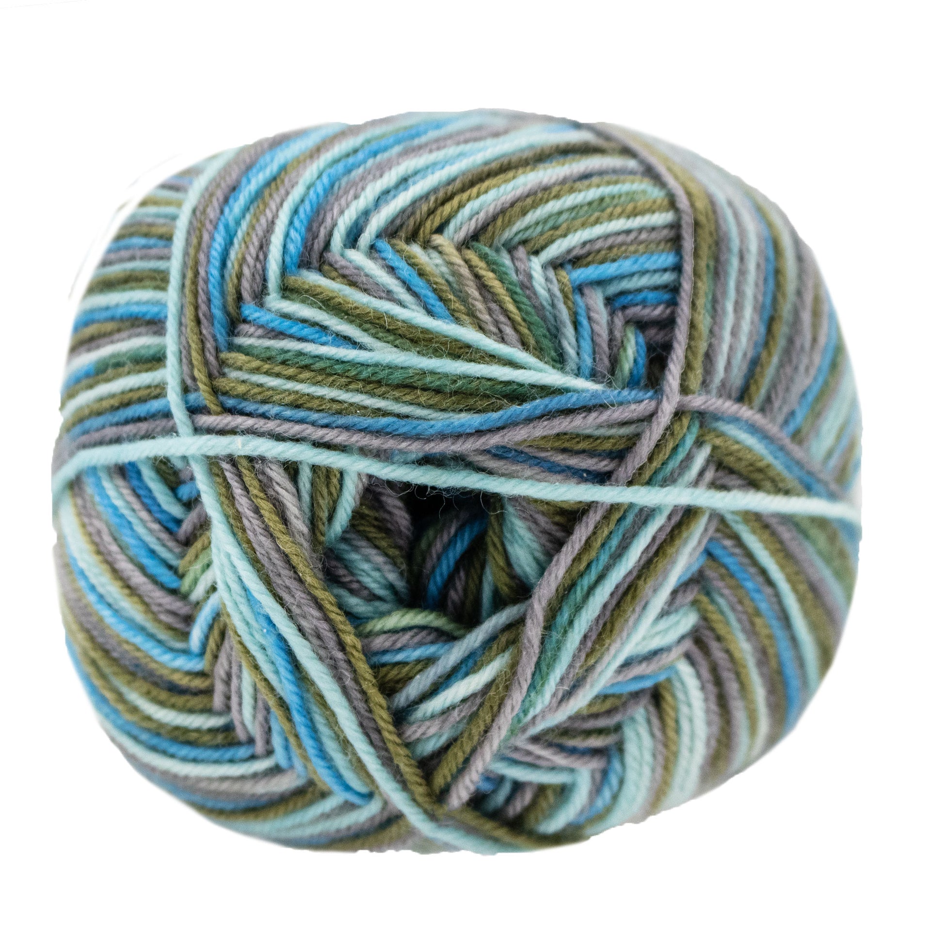 Lana Grossa Meilenweit 100 Merino Extrafine Cosy Yarn - 6168 Mint/Turquoise/Grey Brown/Moss Green