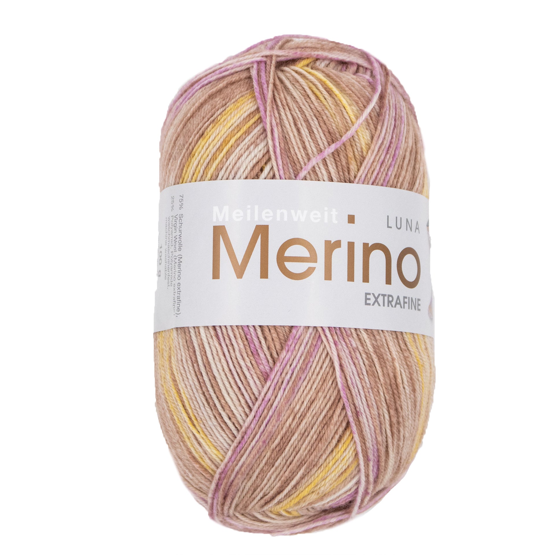 Lana Grossa Meilenweit 100 Merino Extrafine Luna Yarn - 4111 Beige/Camel/Pink/Yellow