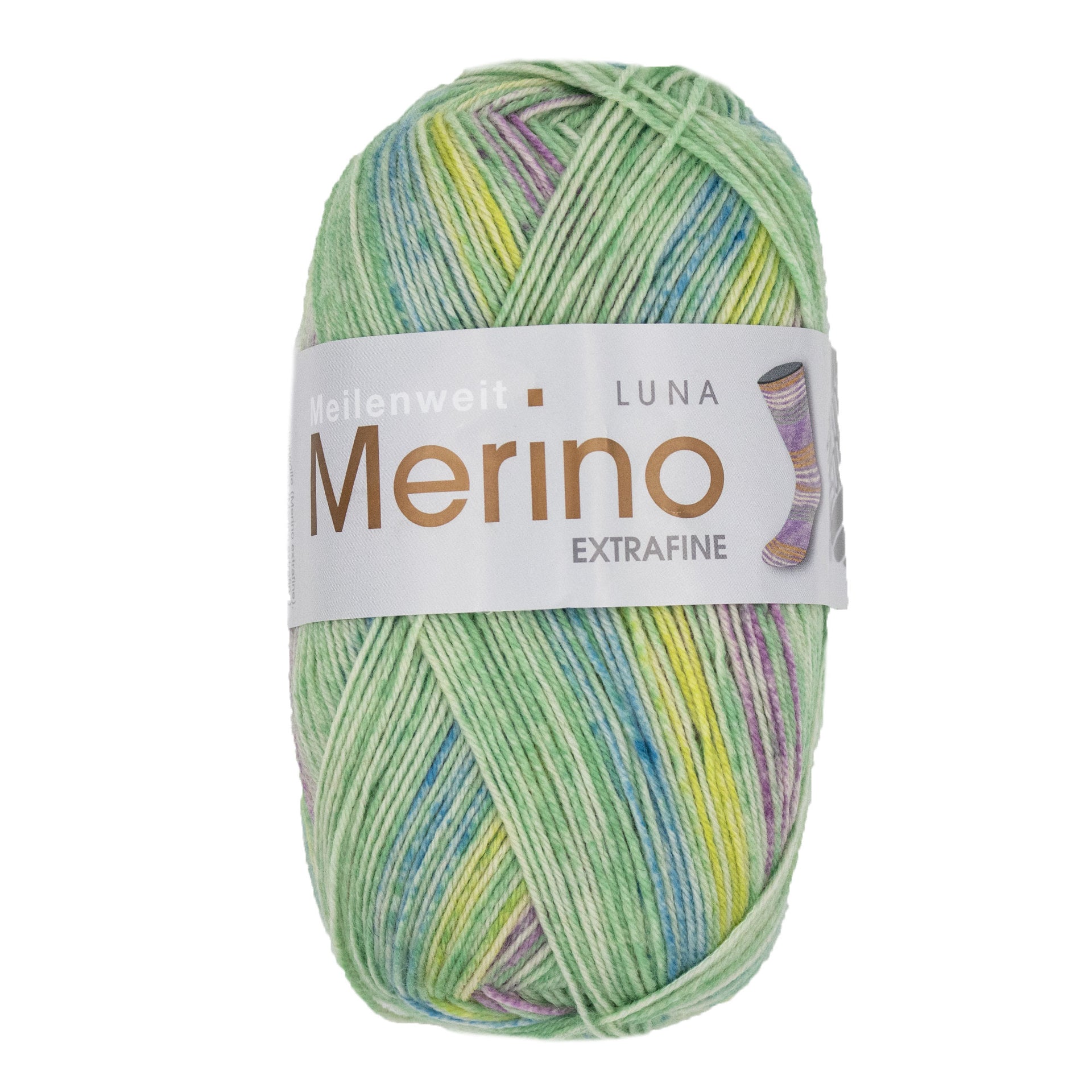 Lana Grossa Meilenweit 100 Merino Extrafine Luna Yarn - 4112 Mint/Pale Green/Lime/Blue