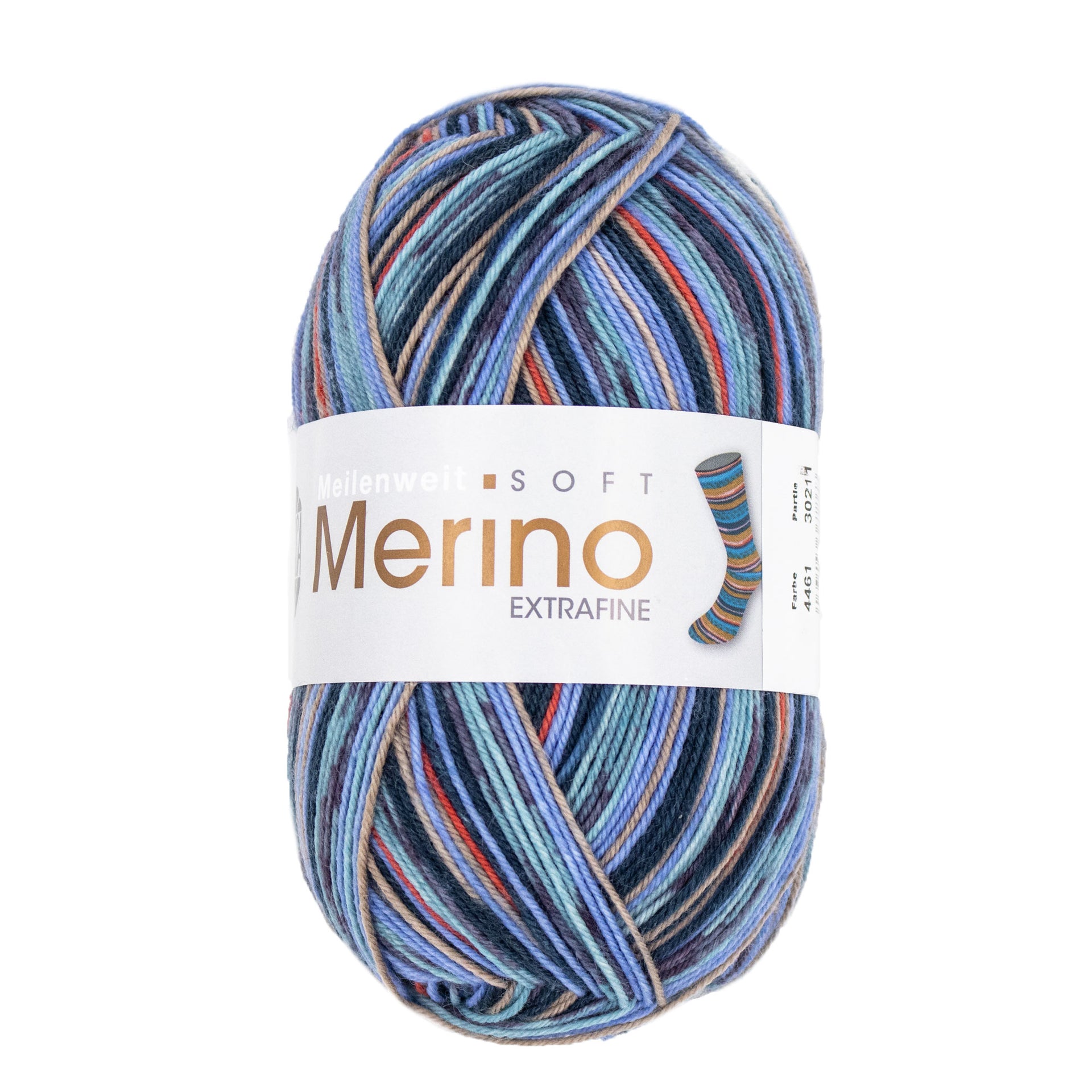 Lana Grossa Meilenweit 100 Merino Extrafine Soft Yarn - 4461 Dark Petrol/Sky Blue/Terracotta/Taupe/Sea Green