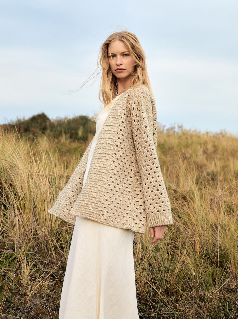 Lana Grossa Natural Knits 01 Patterns - 04 Crochet Eyelet Jacket - PDF Download