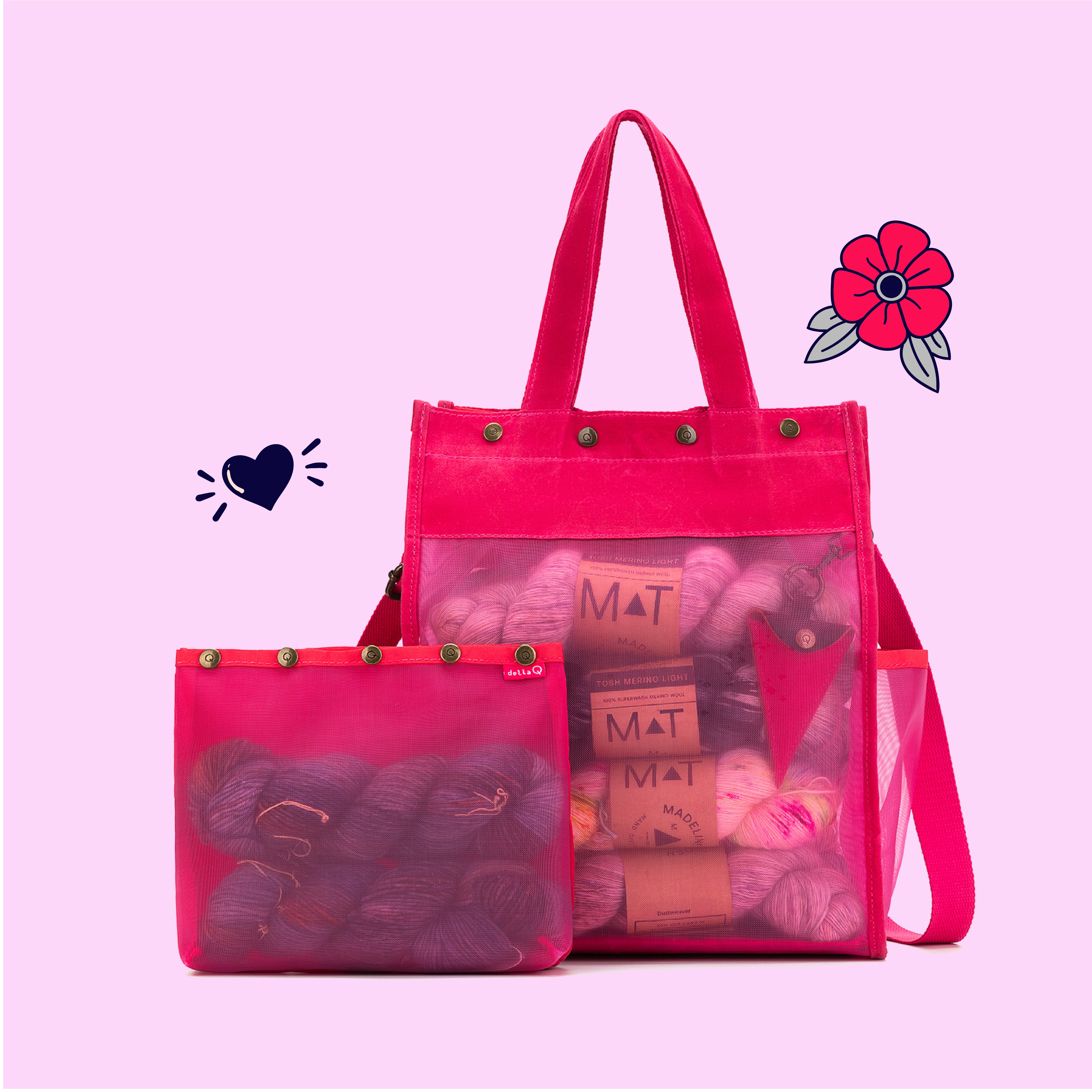 della Q Maker's Tall Mesh Tote - Vivid Rose | Jimmybeanswool.com