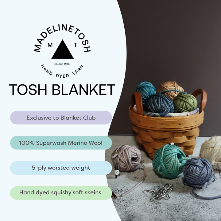 Madelinetosh Tosh Blanket: Exclusive to Blanket Club, 100% Superwash Merino Wool, 5-ply worsted weight, hand dyed squ...