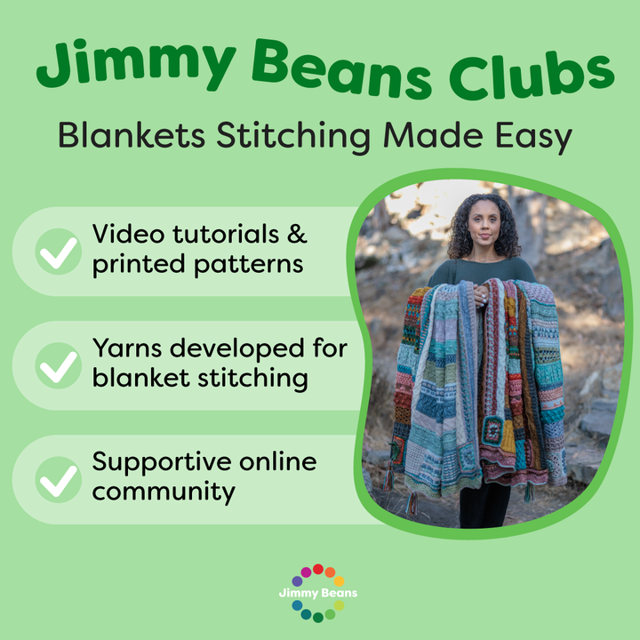 Jimmy's Beans Clubs, Blankets Stitching Made Easy. Video tutorials & printed patterns, yarns developed for blanket st...