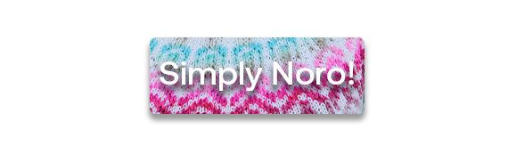 CTA: Simply Noro! text over a close up of a blue pink and white knit sweater