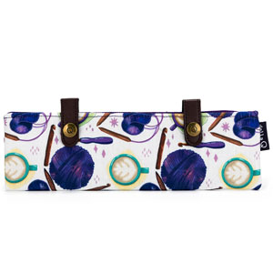 della Q Sock Needle Keeper - 1201-1 - Fabric Print Collection - Coffee and Yarn Purple