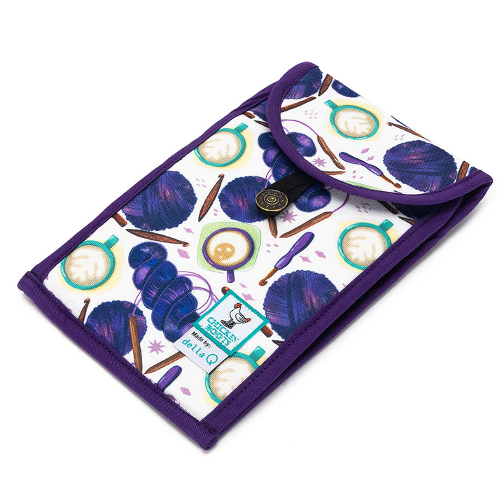 della Q Chicken Boots Accordion Circular Needle Pouch - Coffee and Yarn Purple - Extra Image