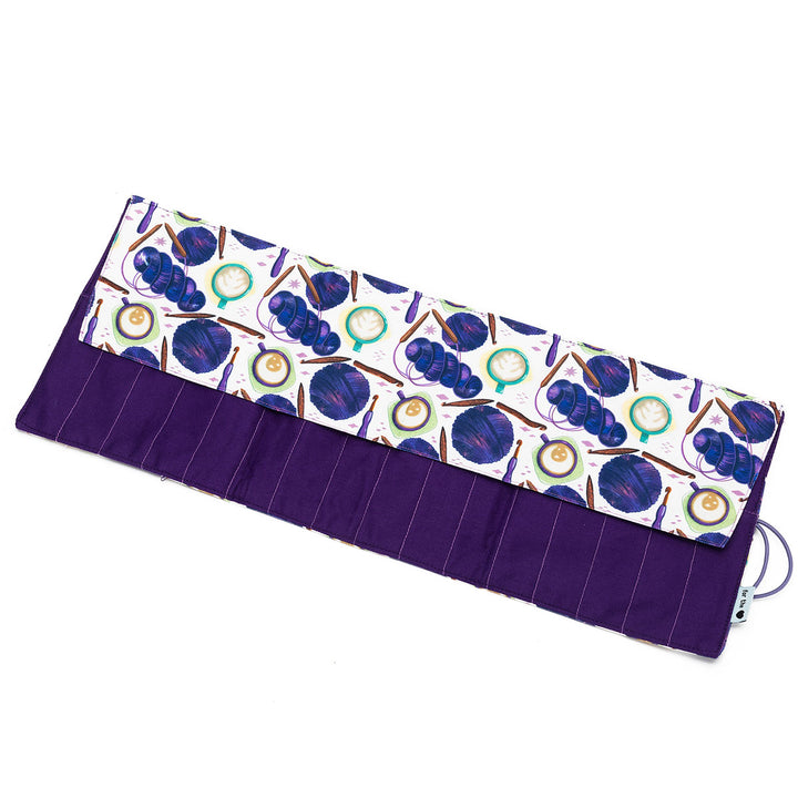 della Q Crochet Roll - 168-2 - Fabric Print Collection - Coffee and Yarn Purple - Extra Image