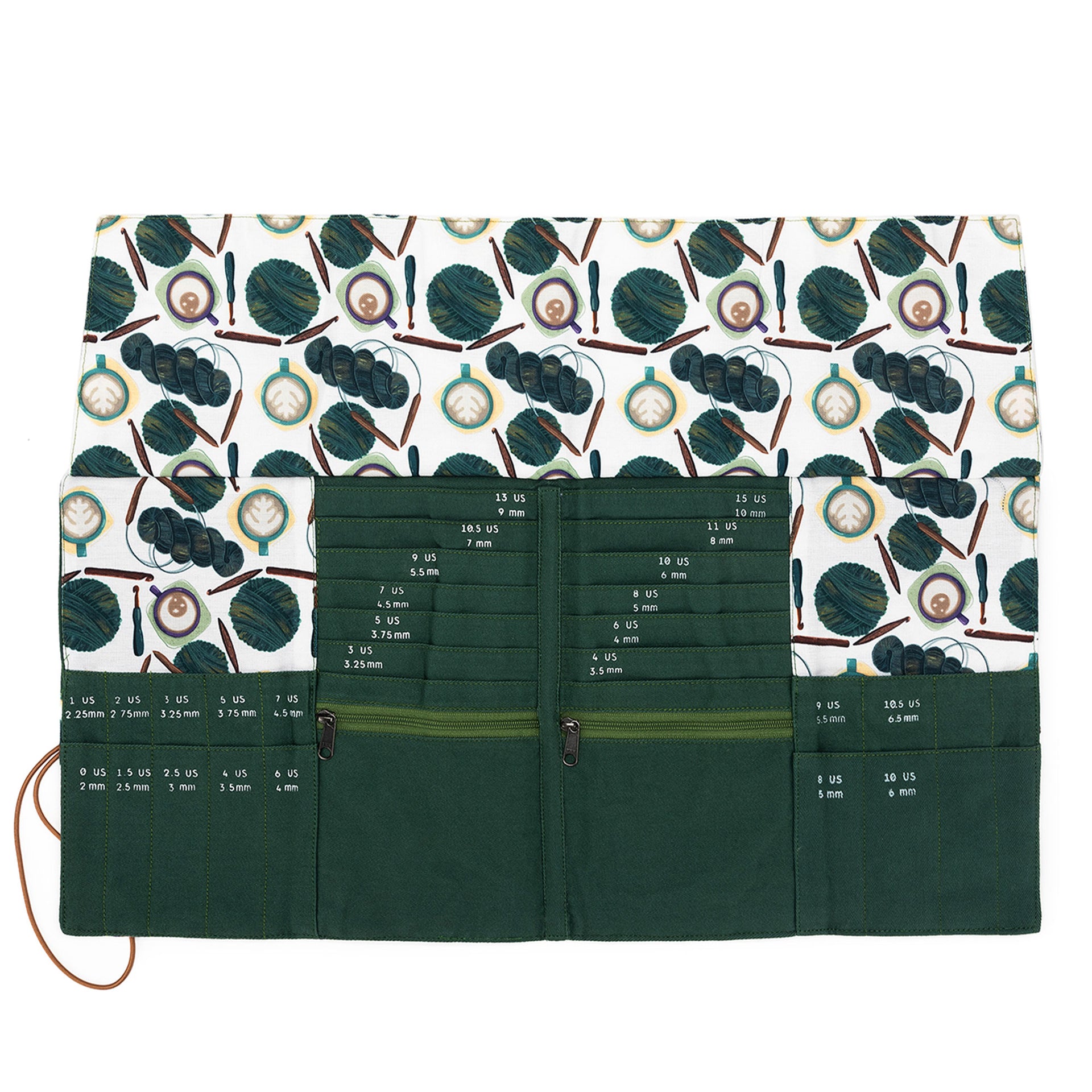 della Q DPN + Circular Case - 1136-1 - Fabric Print Collection - Coffee and Yarn Green - Zoom Image
