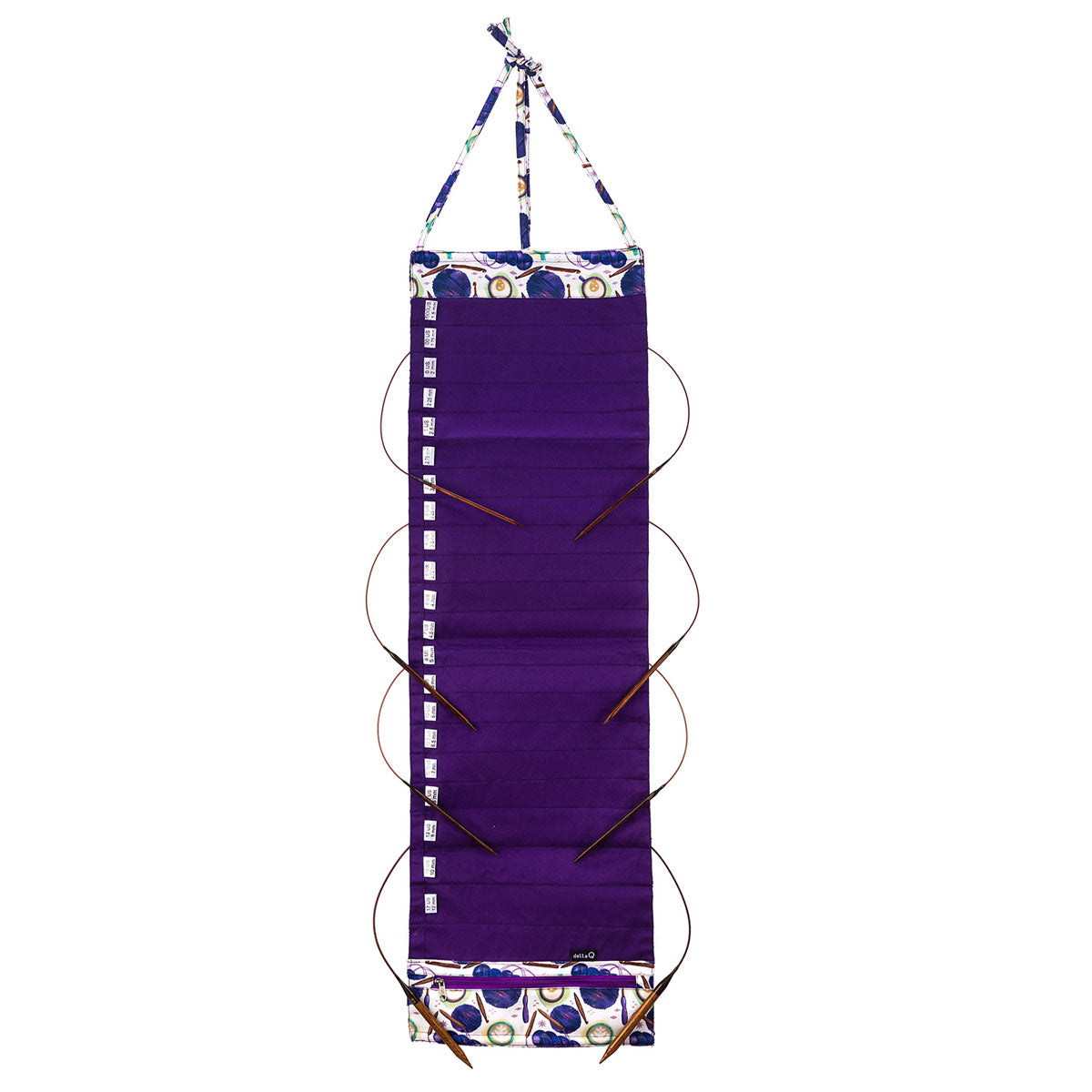 della Q Hanging Circular Needle Organizer - 142-1 - Fabric Print Collection - Coffee and Yarn Purple - Extra Image
