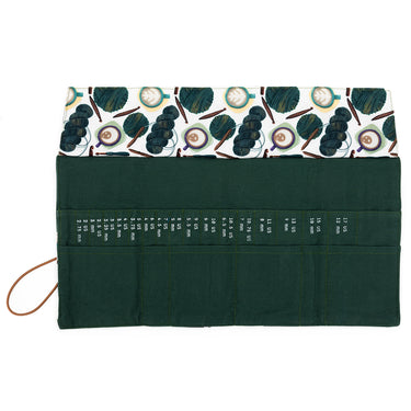 della Q Interchangeable Needle Case - 185-1 - Fabric Print Collection - Coffee and Yarn Green - Zoom Image