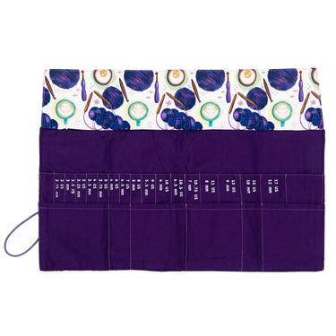 della Q Interchangeable Needle Case - 185-1 - Fabric Print Collection - Coffee and Yarn Purple - Zoom Image