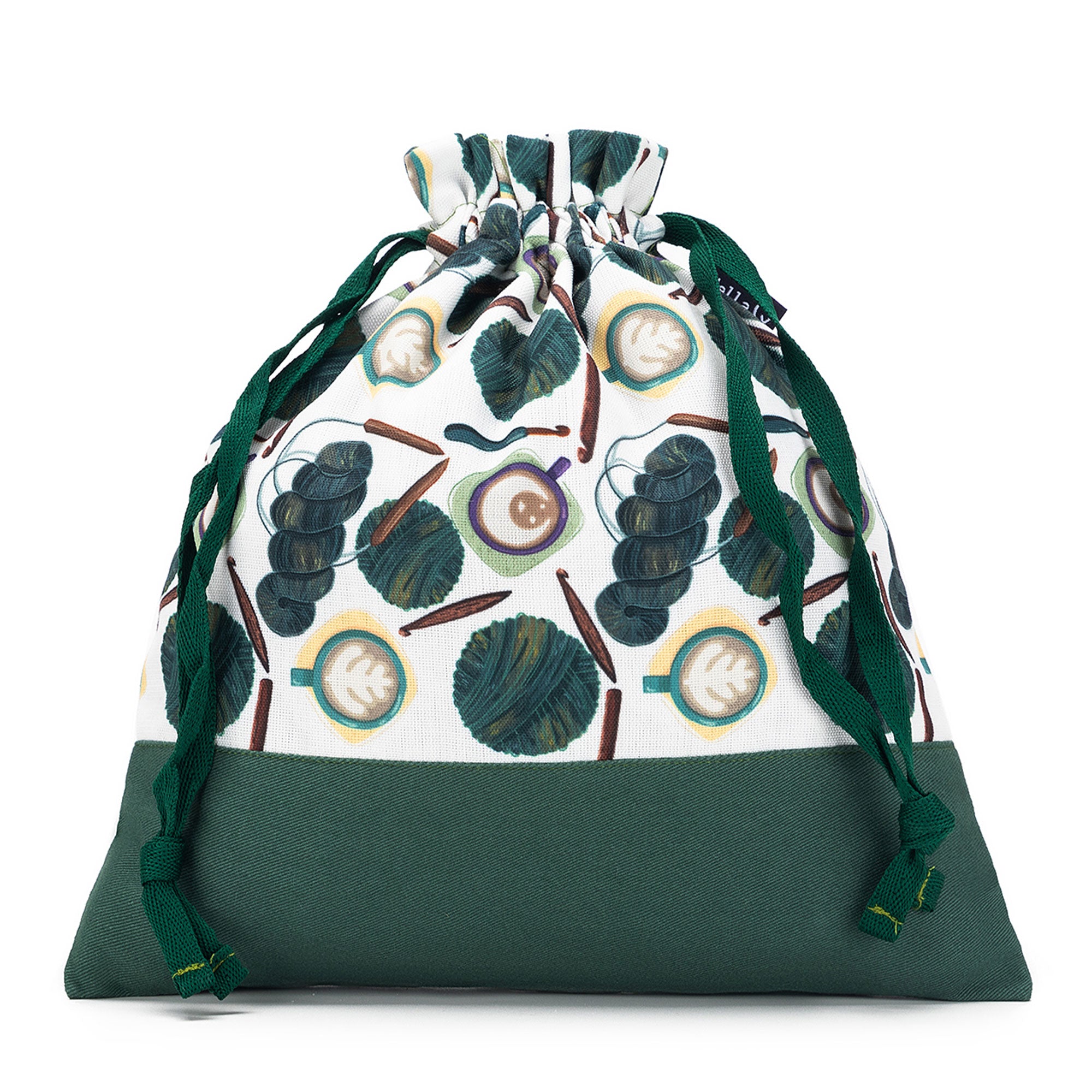 della Q Small Eden Project Bag - 115-1 - Fabric Print Collection - Coffee and Yarn Green - Zoom Image