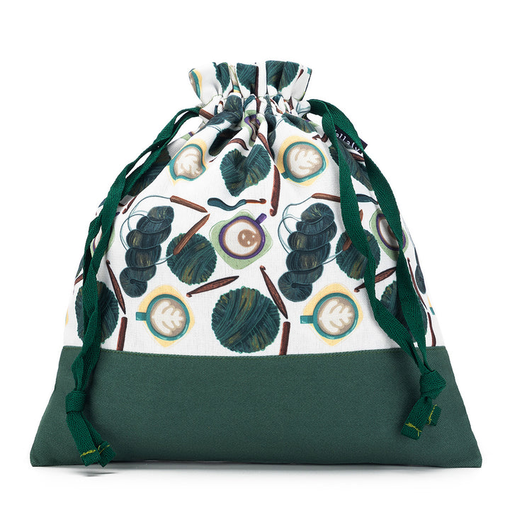 della Q Small Eden Project Bag - 115-1 - Fabric Print Collection - Coffee and Yarn Green - Zoom Image