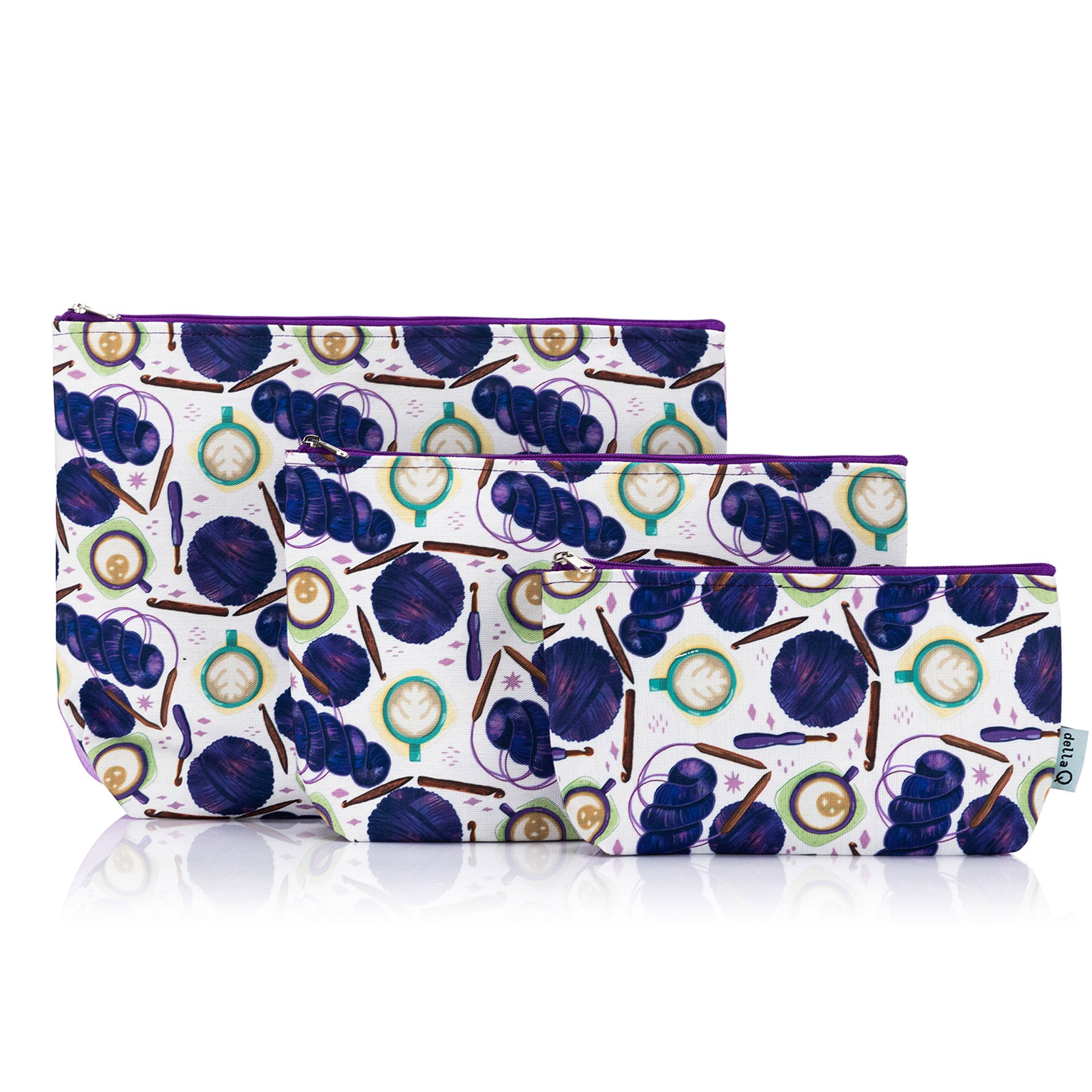 della Q Mesh + Zip Collection - 1123-1 - Fabric Print Collection - Coffee and Yarn Purple - Zoom Image
